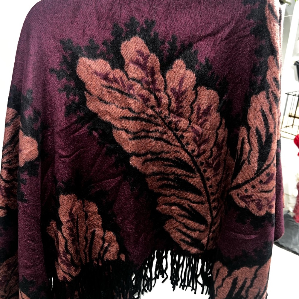 Burberry Burgundy and Brown Leaf Shawl